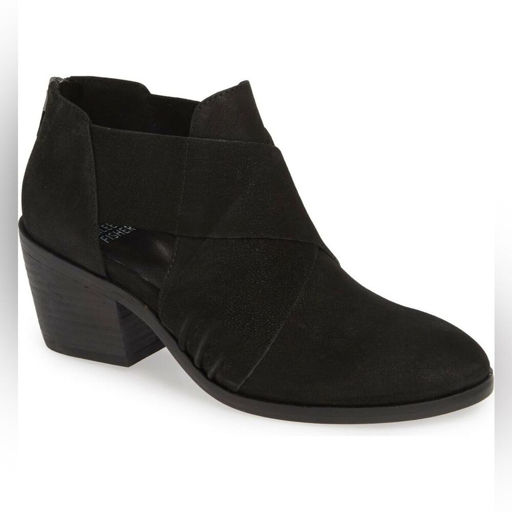 Eileen Fisher Walt Crossover Black Nubuck Leather Ankle Boots Size 6.5